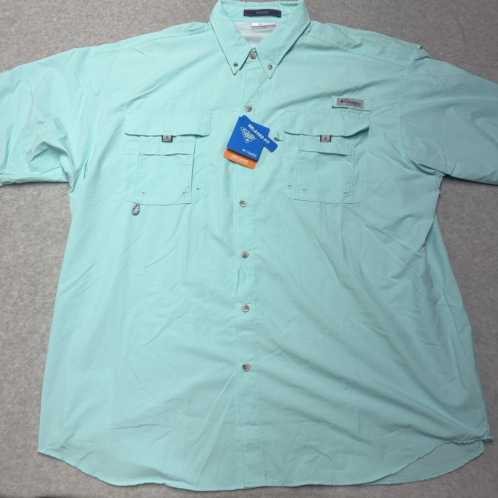 Columbia PFG Bahama II Shirt Mens 2XLT Green Short Sleeve Vented Fishing Top